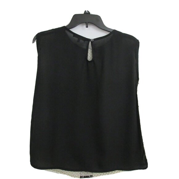 Max and Riley Blouse Size Medium Black Ivory Polka Dot Sheer Sleeveless Dressy - Picture 2 of 5